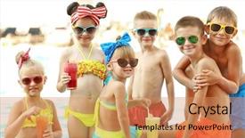  Presentation with swimming pool - Colorful slide set enhanced with little kids at swimming pool backdrop and a coral colored foreground