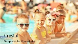  Presentation with kid s happy fathers day - Colorful presentation theme enhanced with little kids at swimming pool backdrop and a yellow colored foreground