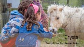  Presentation with horse child - Cool new theme with little kids feeding pony horse backdrop and a coral colored foreground