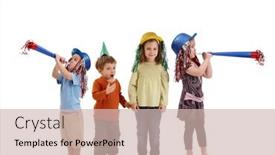  Presentation with party - Audience pleasing slides consisting of little-kids-having-party backdrop and a soft green colored foreground