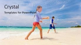  Presentation with summer sun - PPT layouts with little kids in rash guards background and a light blue colored foreground