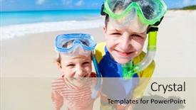  Presentation with summer sun - Slide set consisting of little kids in rash guards background and a soft green colored foreground