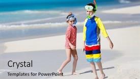  Presentation with summer camp diverse kids - PPT layouts having little kids in rash guards background and a light gray colored foreground