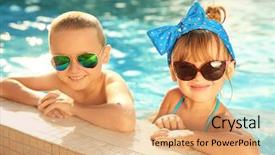  Presentation with swimming pool - Amazing slide set having little kids in swimming pool backdrop and a coral colored foreground