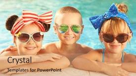  Presentation with swimming pool - Slide deck having little kids in swimming pool background and a coral colored foreground