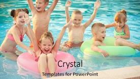  Presentation with swimming pool - Audience pleasing PPT layouts consisting of little kids in swimming pool backdrop and a coral colored foreground