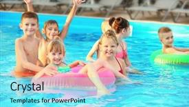  Presentation with swimming - Cool new slides with little kids in swimming pool backdrop and a arctic colored foreground