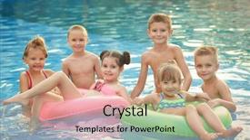  Presentation with swimming pool - Slide deck with little kids in swimming pool background and a coral colored foreground