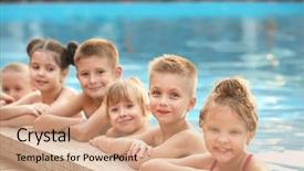  Presentation with swimming pool - Audience pleasing PPT theme consisting of little kids in swimming pool backdrop and a  colored foreground