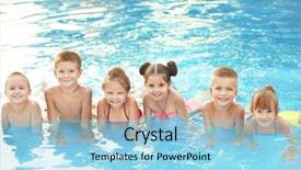 Presentation with swimming - Audience pleasing PPT layouts consisting of little kids in swimming pool backdrop and a light blue colored foreground