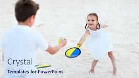  Presentation with kids tennis - Cool new presentation with little kids playing beach tennis backdrop and a sky blue colored foreground