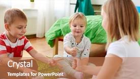  Presentation with kids playing - Colorful slides enhanced with little kids playing rock-paper backdrop and a coral colored foreground