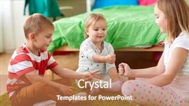 Presentation with kids playing - PPT theme having little kids playing rock-paper background and a coral colored foreground