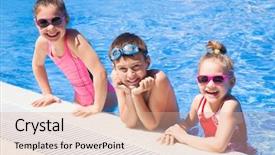  Presentation with swimming pool - PPT theme with little kids swimming in pool background and a lemonade colored foreground