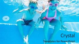  Presentation with water woman swimming underwater - Beautiful slide deck featuring little kids swimming in pool backdrop and a cyan colored foreground