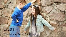  Presentation with outdoors - Audience pleasing PPT theme consisting of little kids wearing stylish clothes backdrop and a  colored foreground