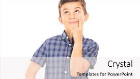  Presentation with thinking - Amazing PPT theme having little male kid thinking isolated backdrop and a sky blue colored foreground