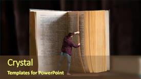  Presentation with page - Cool new PPT theme with little man turns the page backdrop and a tawny brown colored foreground