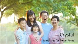 Presentation with portrait happy family smiling - PPT theme having little men commitment - happy outdoor family having great background and a  colored foreground