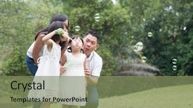  Presentation with children parents - Cool new PPT theme with little men theme - asian family outdoors activity parents backdrop and a seafoam green colored foreground