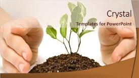  Presentation with hand holding plant - PPT layouts consisting of little men theme - wooman holding a plant background and a lemonade colored foreground
