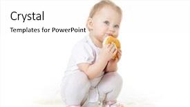  Presentation with child eat - Presentation having still life with tulips and three pears on dark purple background background and a tawny brown colored foreground