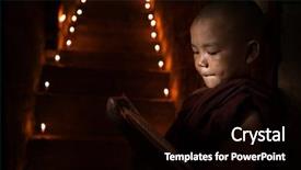  Presentation with child girl reading a book - Slide deck having little monk reading book inside background and a black colored foreground