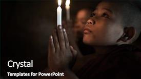  Presentation with children praying - Slide set with little monks praying with candlelight background and a wine colored foreground