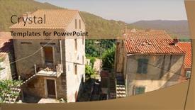  Presentation with village - Audience pleasing theme consisting of little-mountain-village-in-french backdrop and a coral colored foreground