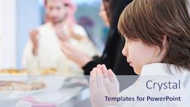  Presentation with iftar - PPT theme enhanced with little-muslim-boy-praying background and a lemonade colored foreground