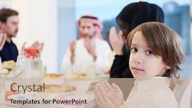  Presentation with iftar - Cool new PPT theme with little-muslim-boy-praying backdrop and a soft green colored foreground