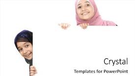  Presentation with kids space - Beautiful presentation theme featuring little muslim girl with copy backdrop and a white colored foreground