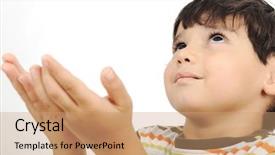  Presentation with children praying - Colorful slide deck enhanced with little muslim kid is praying backdrop and a coral colored foreground