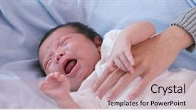  Presentation with baby crying - Beautiful slide deck featuring little new born baby crying backdrop and a coral colored foreground