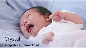  Presentation with new born - PPT theme with little new born baby crying background and a light blue colored foreground