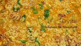  Presentation with octopus - Amazing PPT layouts having little octopus rice with spinach and squash recipe backdrop and a gold colored foreground