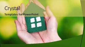  Presentation with house fly insect close up - Presentation design with little paper house in hand background and a  colored foreground