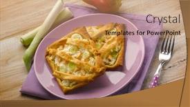  Presentation with pear - Amazing slides having little-pie-with-ricotta-pear backdrop and a coral colored foreground