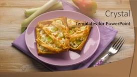  Presentation with pear - Presentation theme having little-pie-with-ricotta-pear background and a coral colored foreground