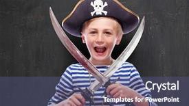  Presentation with pirate treasure - Presentation design consisting of little pirate boy with cutlass background and a ocean colored foreground