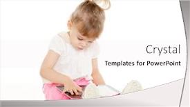  Presentation with child development - Audience pleasing presentation theme consisting of little pretty child plays with computer tablet on a white background learning toys and early development backdrop and a white colored foreground