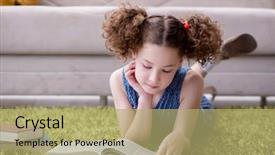  Presentation with child girl reading a book - Colorful PPT theme enhanced with little pretty girl reading books backdrop and a  colored foreground