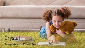  Presentation with child girl reading a book - Presentation theme having little pretty girl reading books background and a  colored foreground