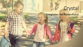  Presentation with holding hands family walking - Theme with little pupils walking from school background and a  colored foreground