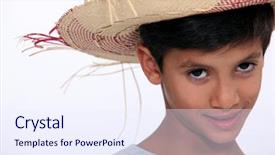  Presentation with straw - PPT theme consisting of little rascals - child with straw hat background and a  colored foreground