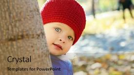  Presentation with red grey - Cool new PPT theme with little red riding hood with grey wolf on background cute playful little girl look out of tree in autumn park portrait of adorable child has fun fall outdoor backdrop and a coral colored foreground