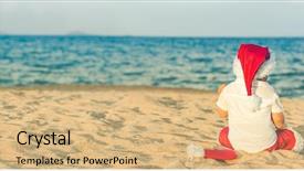  Presentation with santa - Presentation theme featuring little santa on the beach background and a coral colored foreground