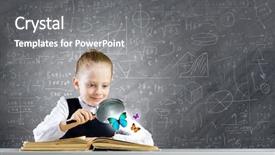  Presentation with magnifying glass - Audience pleasing slides consisting of little school girl examining butterfly backdrop and a gray colored foreground