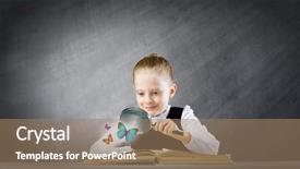  Presentation with islam school - Presentation theme featuring little school girl examining butterfly background and a coral colored foreground