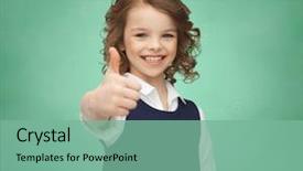  Presentation with school-children - Audience pleasing slides consisting of little school girl showing thumbs backdrop and a seafoam green colored foreground